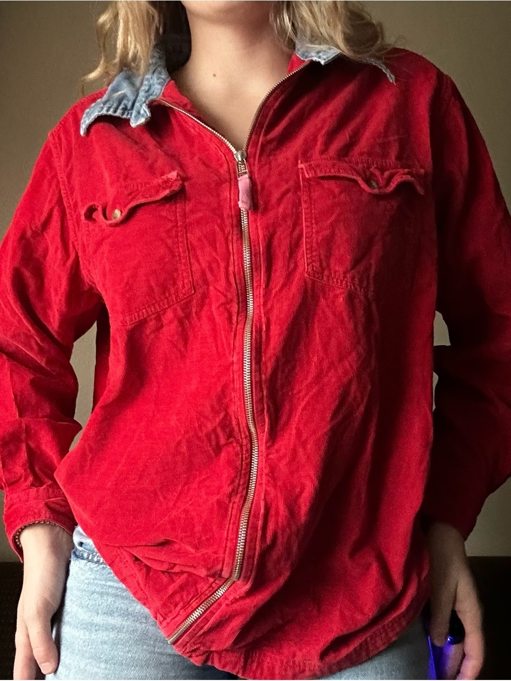 Vintage Krazy Kat Reworked Corduroy Denim Collar Shacket 18W